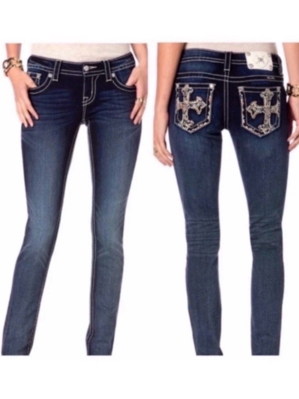 MISS ME CROSS EMBELLISHED SKINNY JEANS
